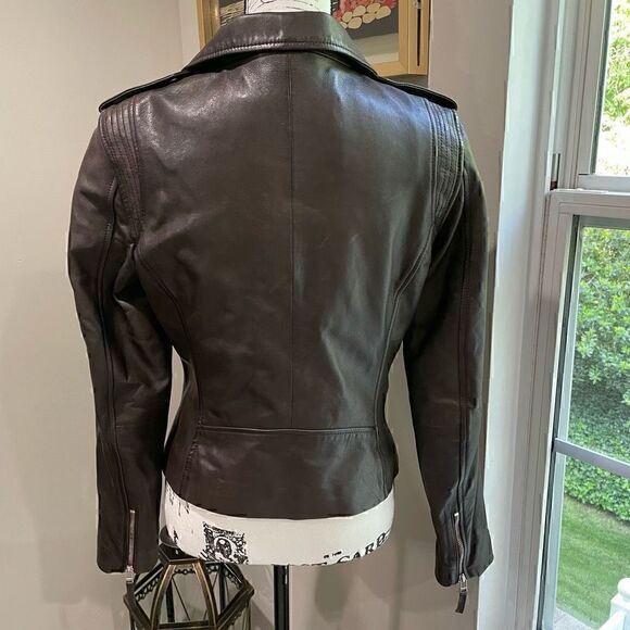 BOD & CHRISTENSEN Leather Mixed Media Moto Brown Jacket M - Picture 6 of 10